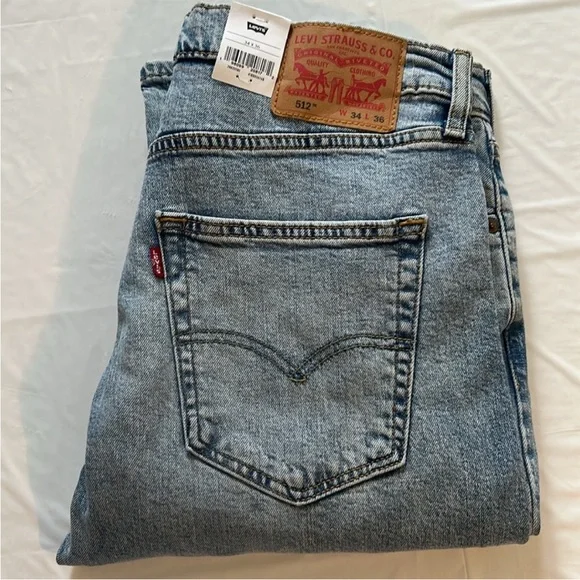 Levi's 34 x 36 Jeans 512 Slim Taper Fit Stretch Jeans zip fly NWT